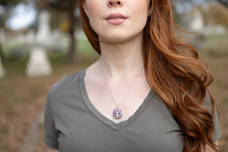 wearing crystal tree of life urn